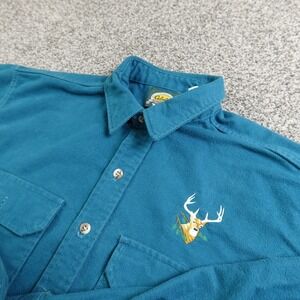 Cabelas Shirt Mens 2XLT Blue Chamois Flannel Deer Button Up Outdoor Hunting Work